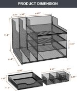 VIVSOL Desk Organizer with Mesh File Holder, 4-Tier Office Supplies Desk Organizers and Accessories with Sliding Drawers, 3 Trays & Pen Holder, Desk File Organizer and Storage for Office, School, Home - Image 7